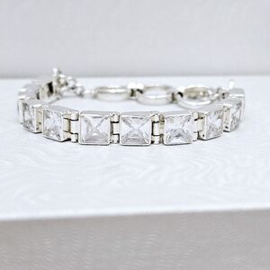RARE Silpada Sterling Silver Faceted Square CZ Toggle Bracelet B0994